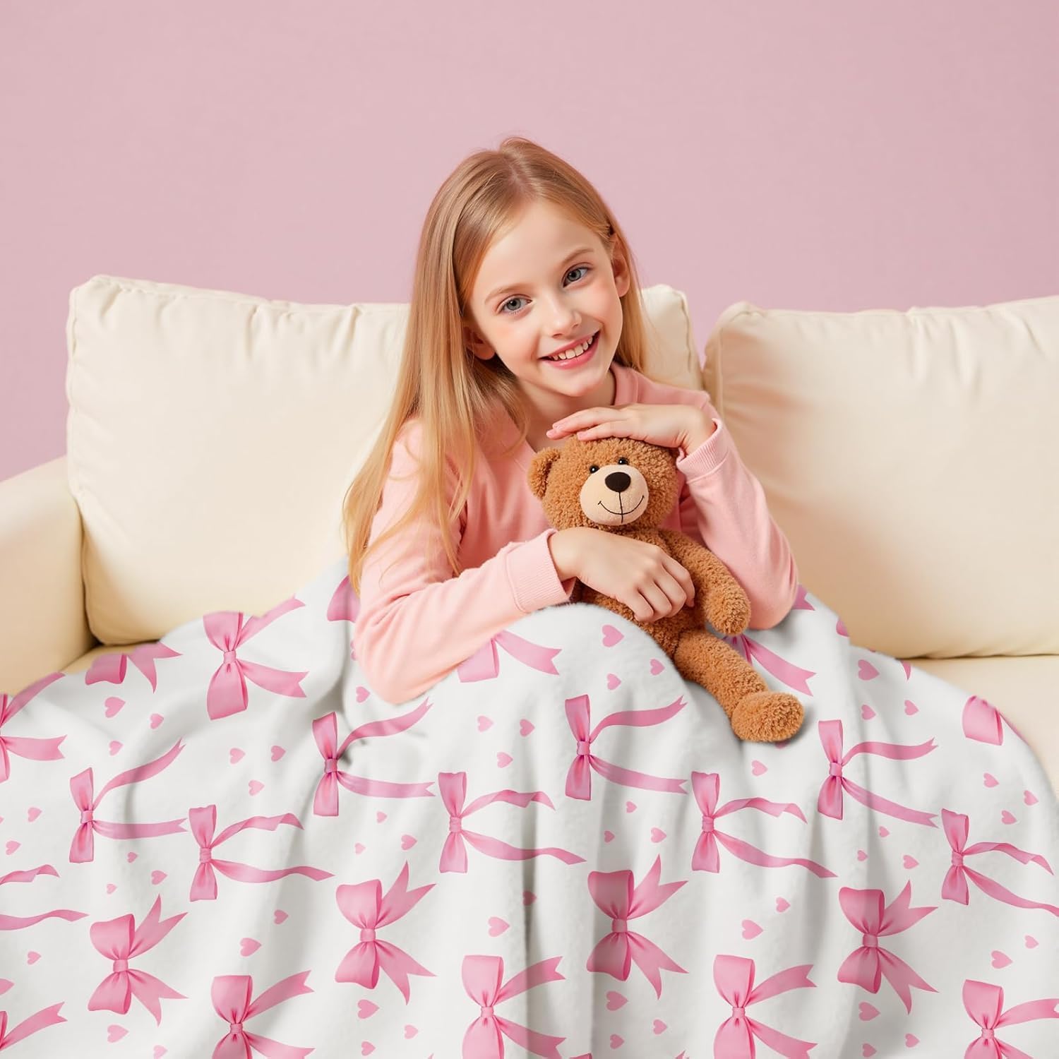 VIKAMA Pink Bow Blanket, Soft  - Baby Nursery Decor Girl ulasan dan harga