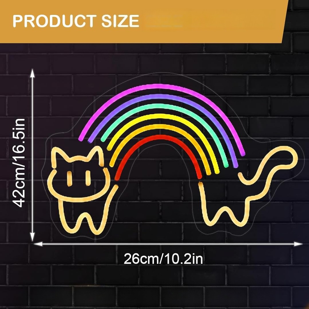 Rainbow Cat Neon Sign Cute Cat - Baby Nursery Wall Lights ulasan dan harga