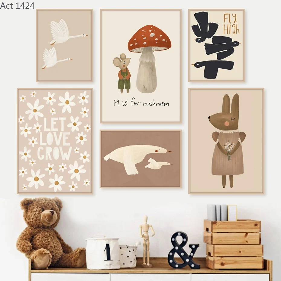 Boho Cartoon Rabbit Mouse Goos - Baby Nursery Frames ulasan dan harga